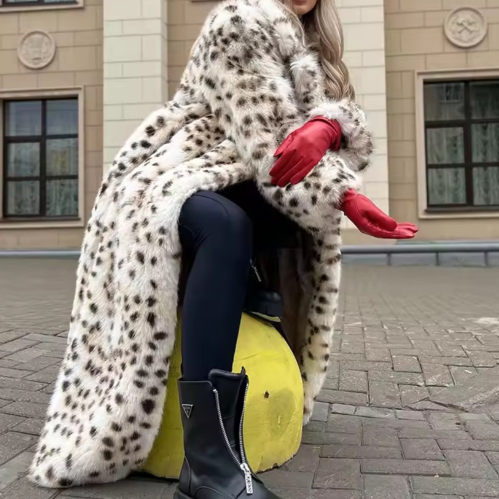 Snow Leopard Faux Fur Coat- Brand New, Size L